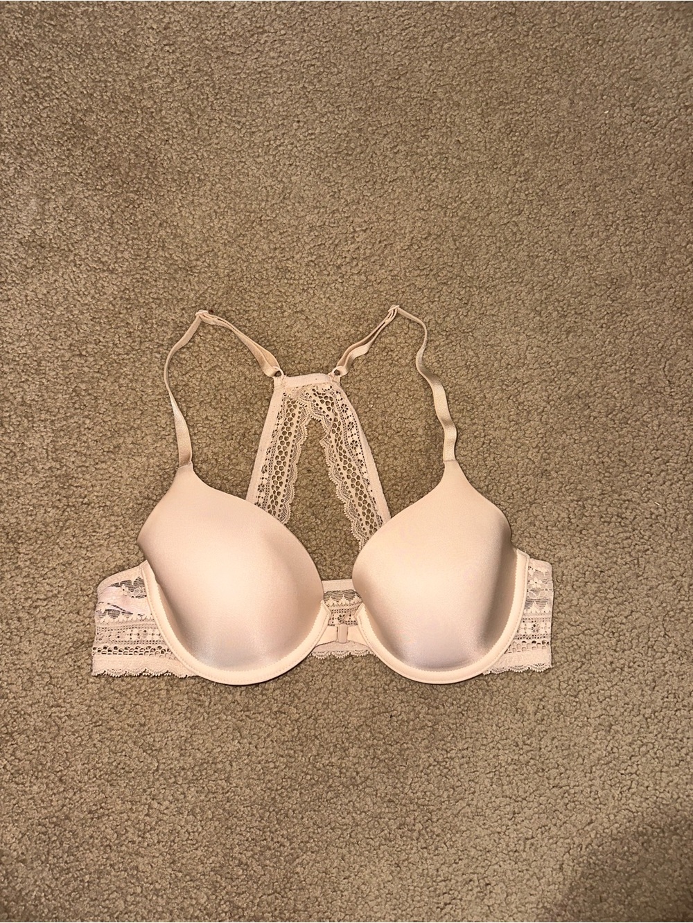 Victoria’s Secret Light Nude Front Clasp Lace Racerback Bra- 34B